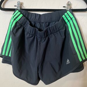 Adidas Women's Athletic Shorts Black with Green Stripes
